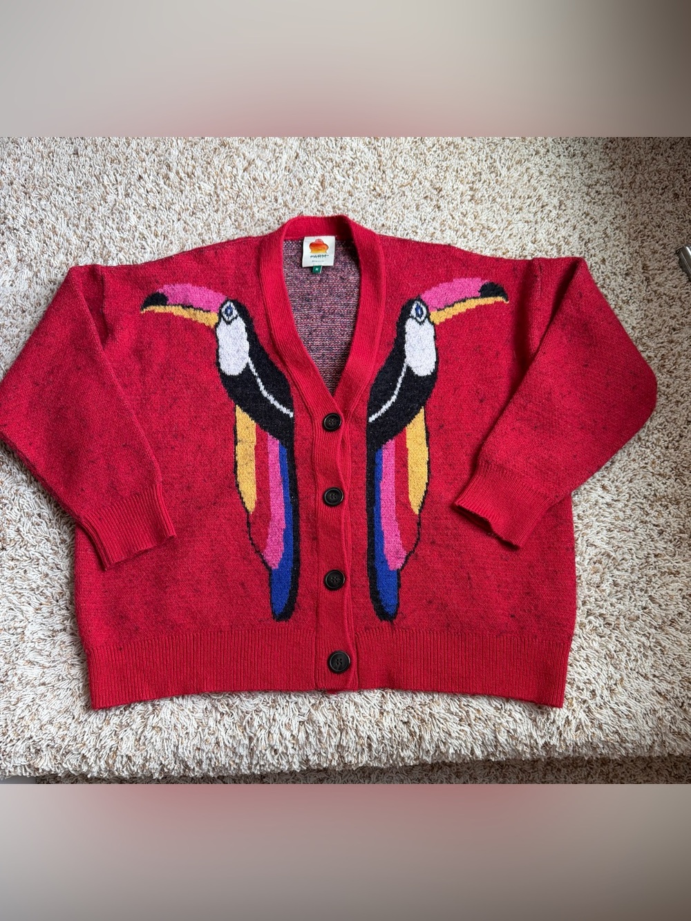 FARM Rio Toucan red cardigan Size M. - Picture 4 of 8